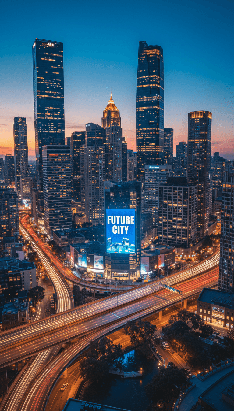 City destination with skyline and downtown