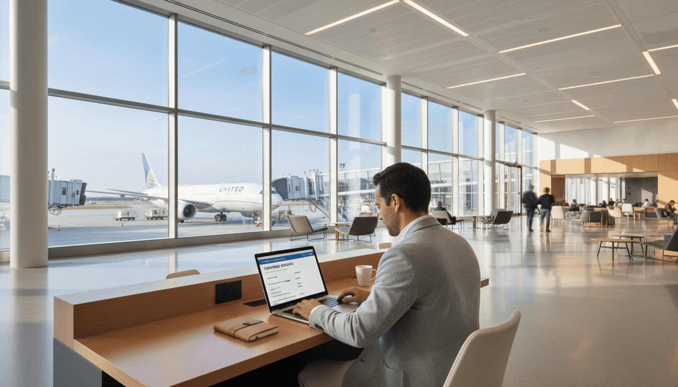 Traveler reviewing flight bookings on laptop
