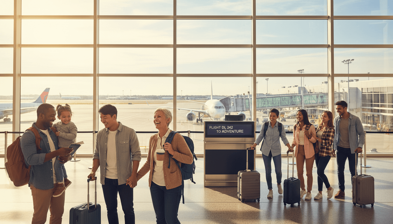 Passengers boarding an airplane at the airport gate with clear blue sky