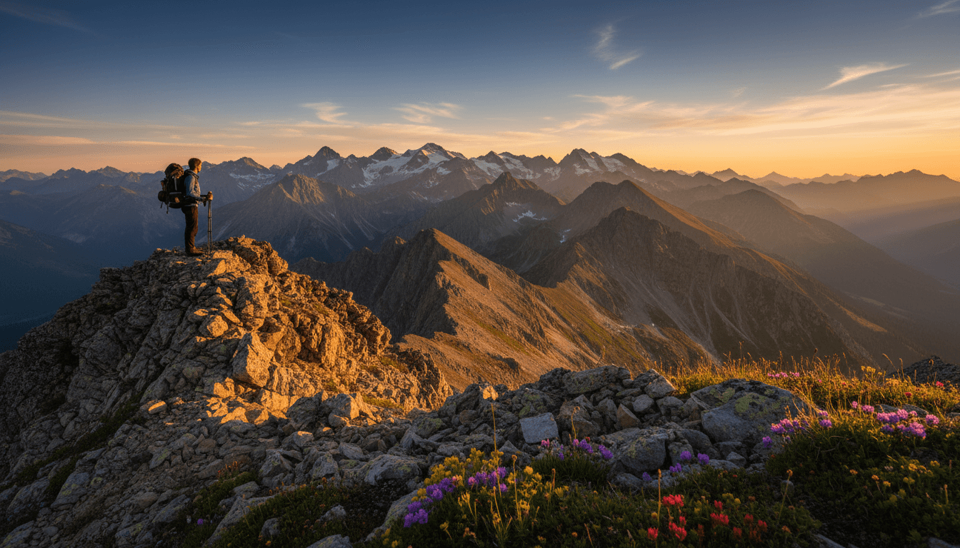 Mountain peaks with snow and clear blue sky